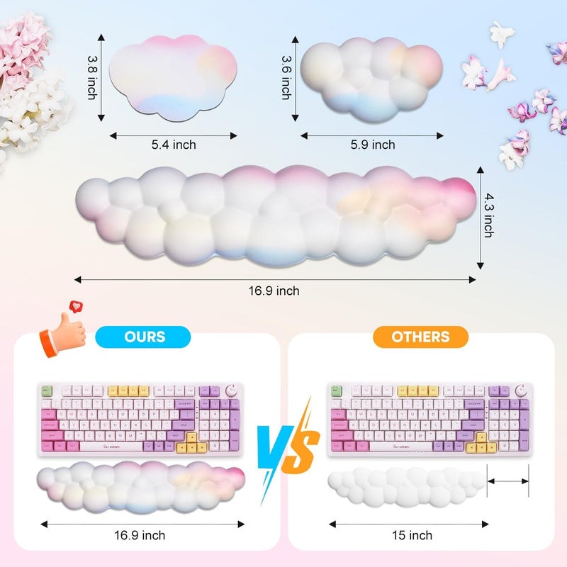 JIKIOU Upgrade Leather Cloud Keyboard Wrist Rest, Cloud Wrist Rest with Non-Slip PU Base, Comfortable Memory Foam Wrist Rest for Computer Laptop Mac Gaming Office and Pain Relief Christmas Wish Gift - Image 2